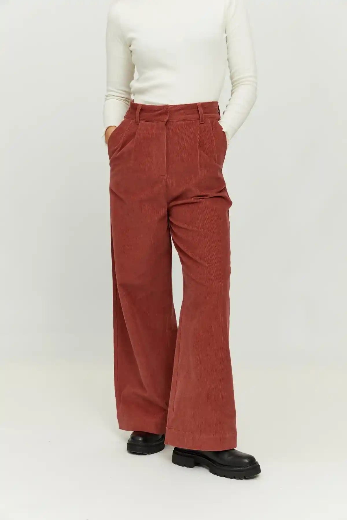 Mazine pantalone palazzo donna invernale velluto rosso mattone